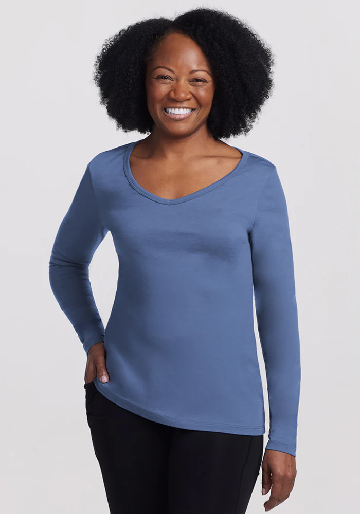 Layla V Neck Top - Skyline